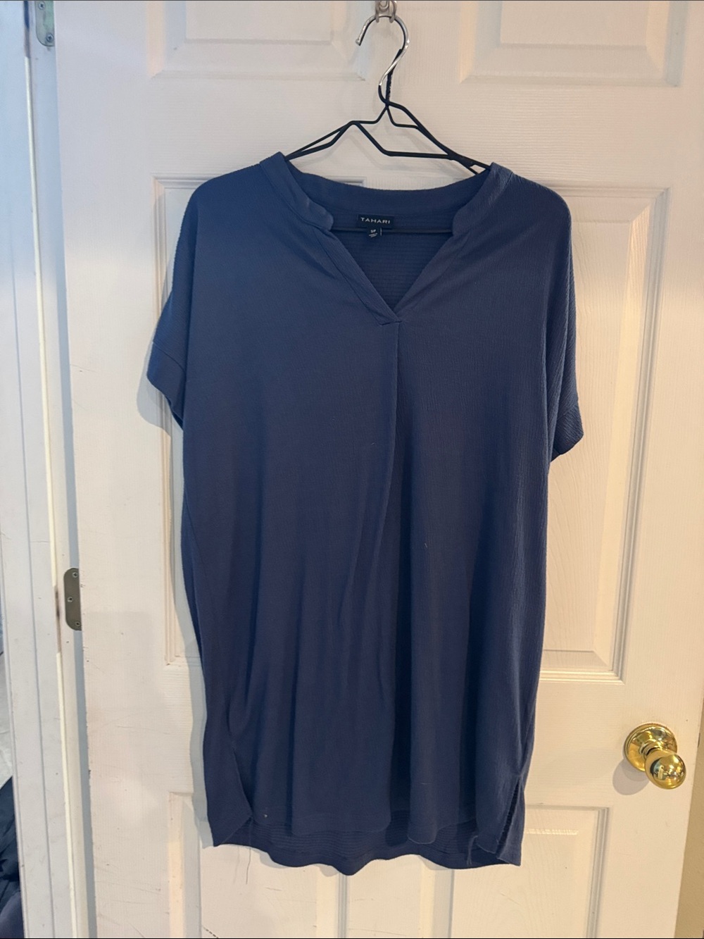 Tahari Slate Blue Short Sleeve V-Neck Tunic
